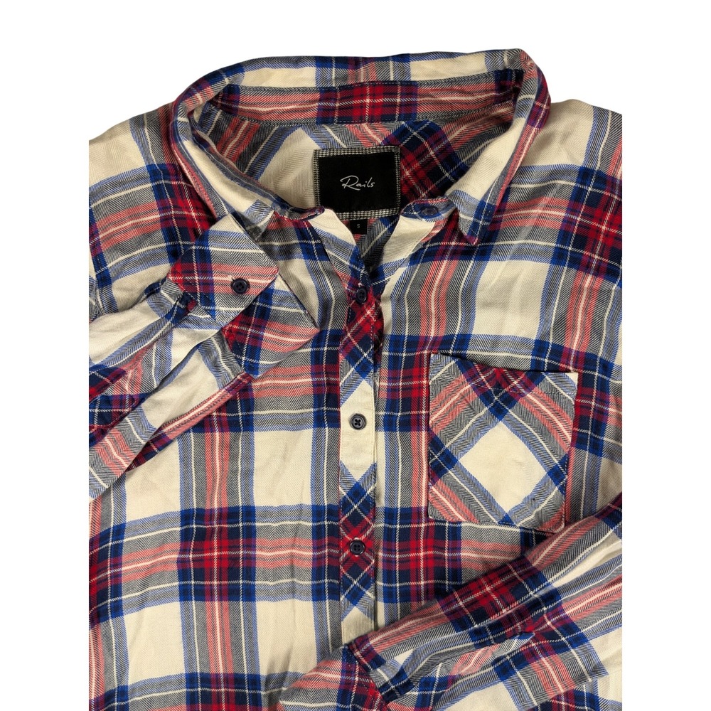 Rails‎ Women's Flannel Shirt Small Red Blue Plaid Button Up Long Sleeve
